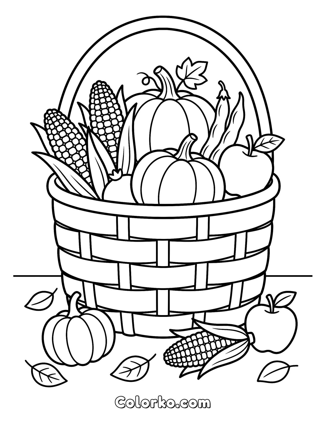 Harvest Basket Coloring Page — Free Printable | Colorko