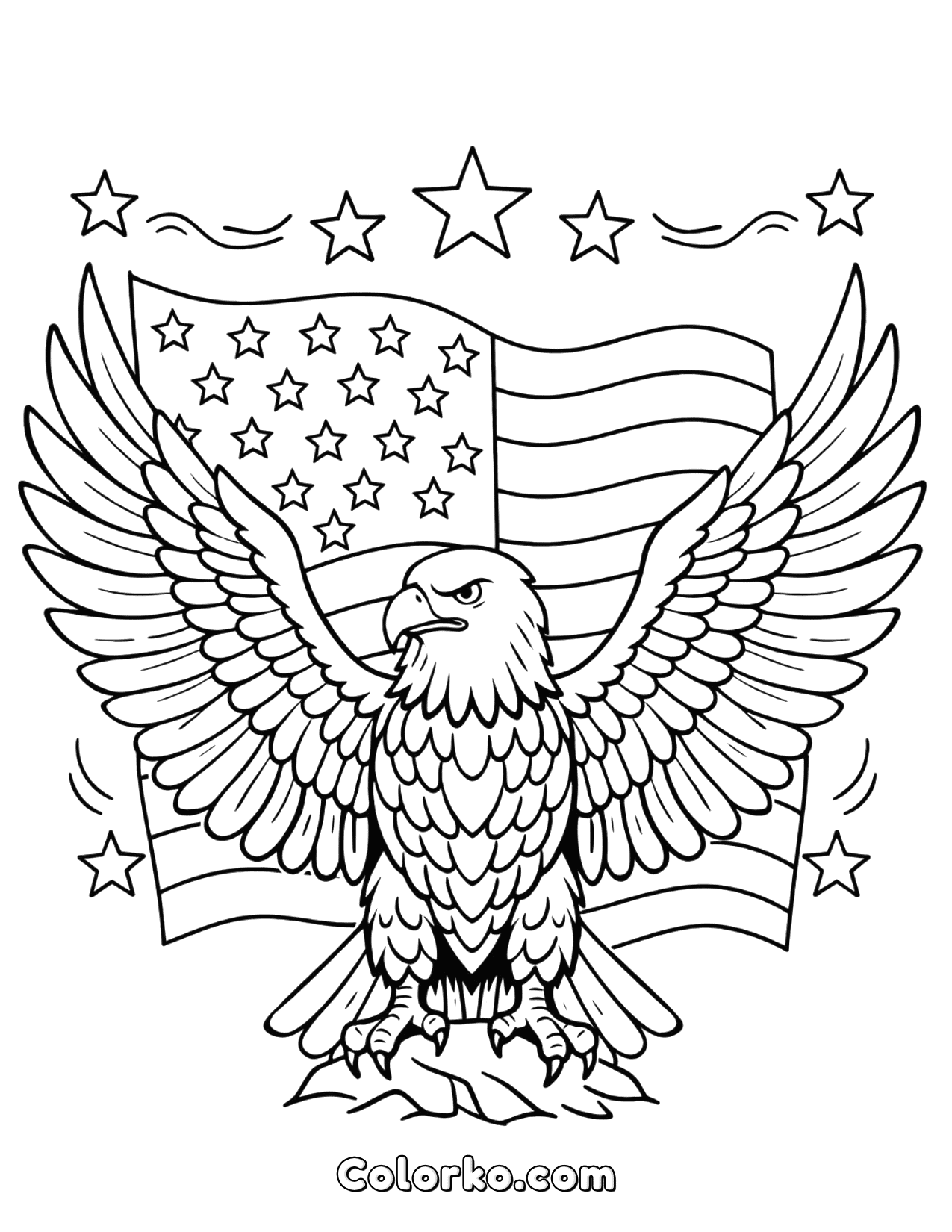 Bald Eagle American Flag Memorial Day Coloring Page for Kids