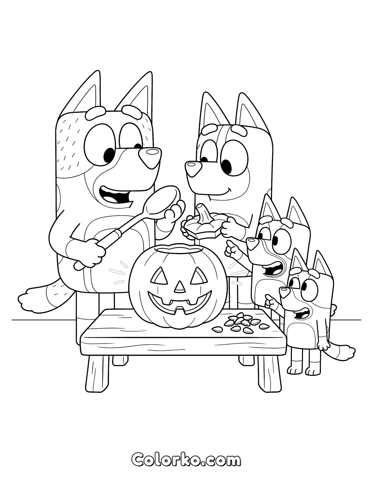Bluey family Halloween coloring fun