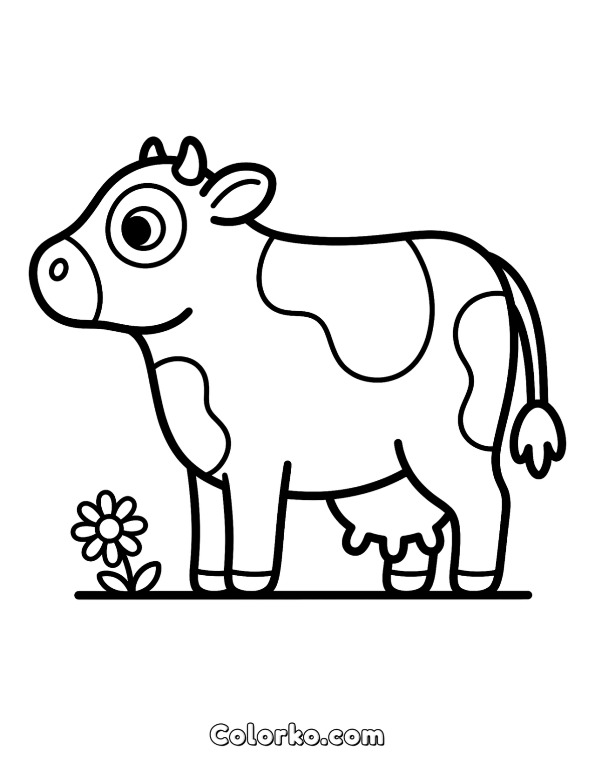 Easy Cow Coloring Page for Toddlers (Free) | Colorko