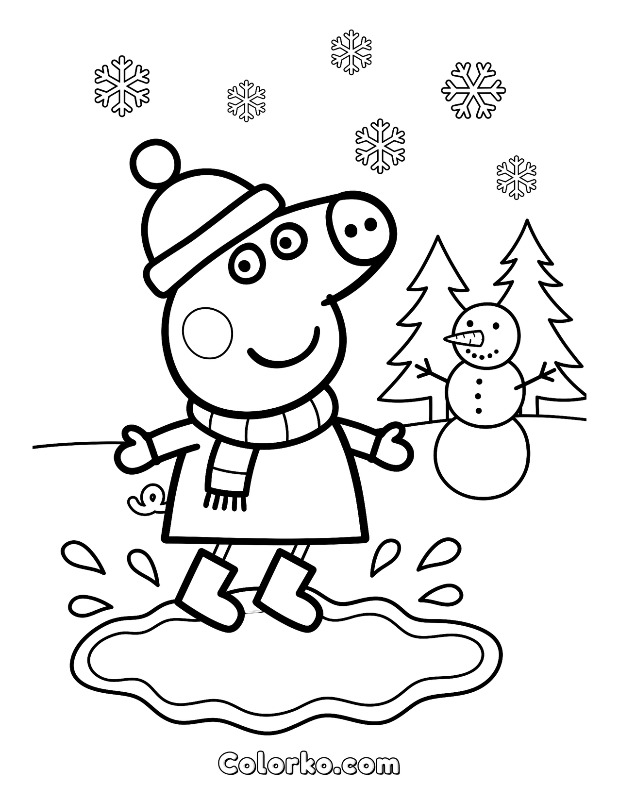 Pi G Peppa Pig Snowy Puddle Coloring Page (Free) | Colorko