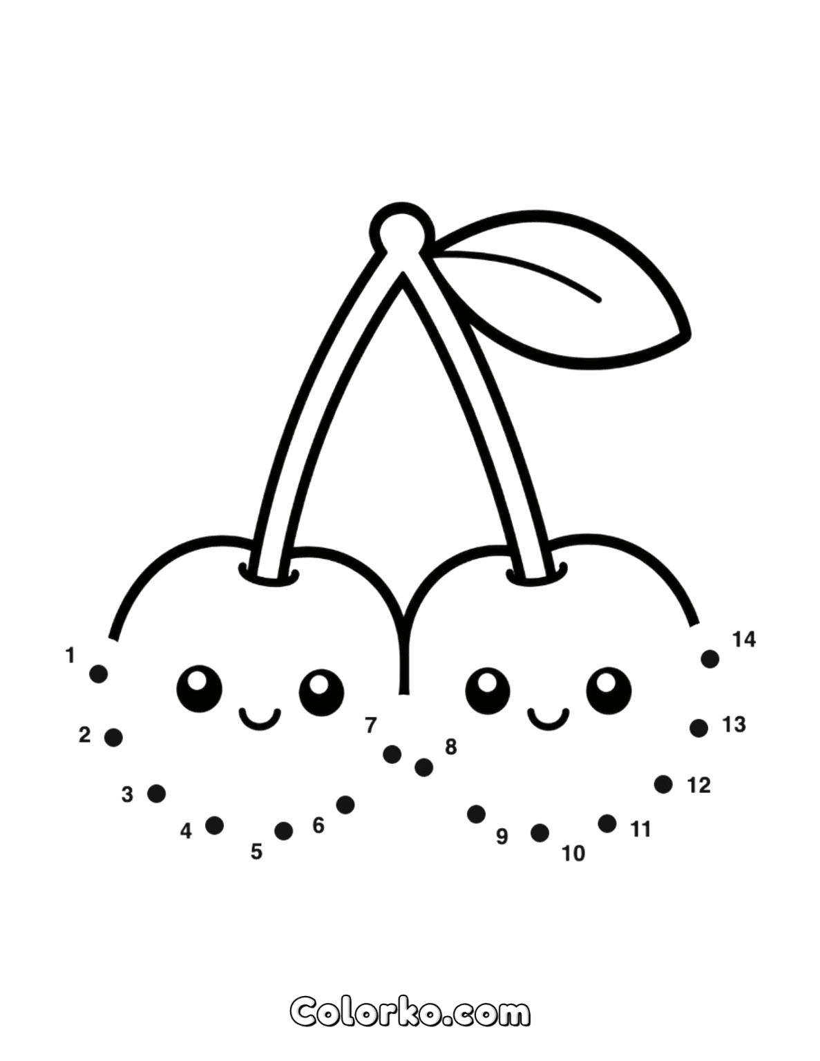 Cherries Dot-to-Dot Coloring Page — Free Printable | Colorko