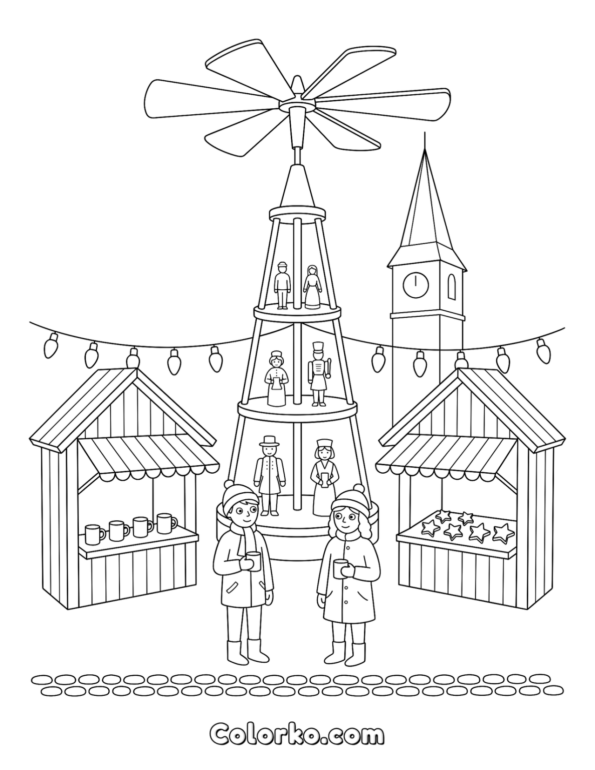 Geermany Drawing German Christmas Market Coloring Page (Free) | Colorko