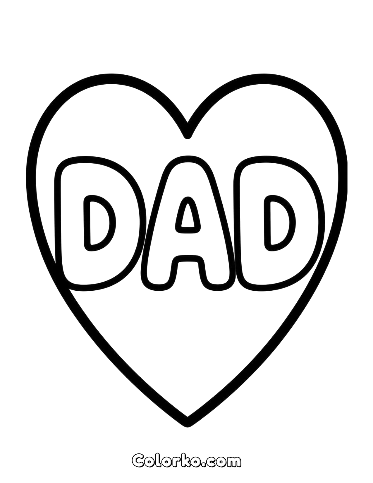 DAD Heart - Colorko.com - Free Printable Coloring Books