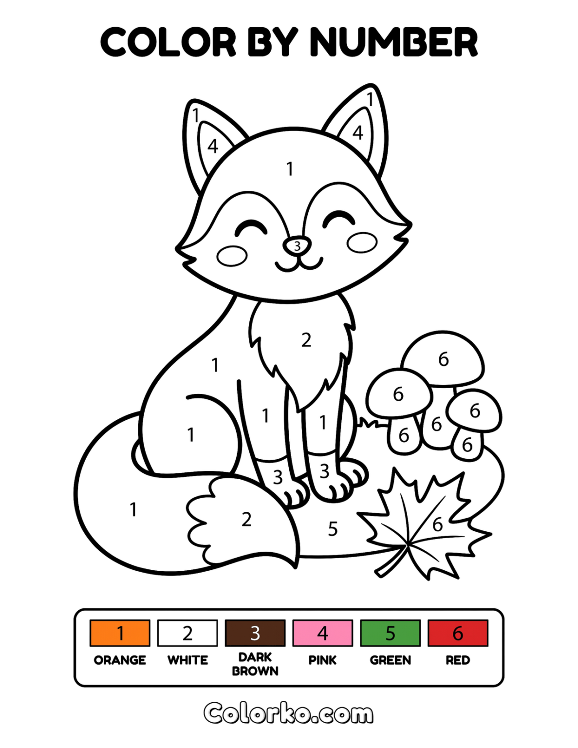 Color Ptiny Fox Color by Number (Free Printable) | Colorko
