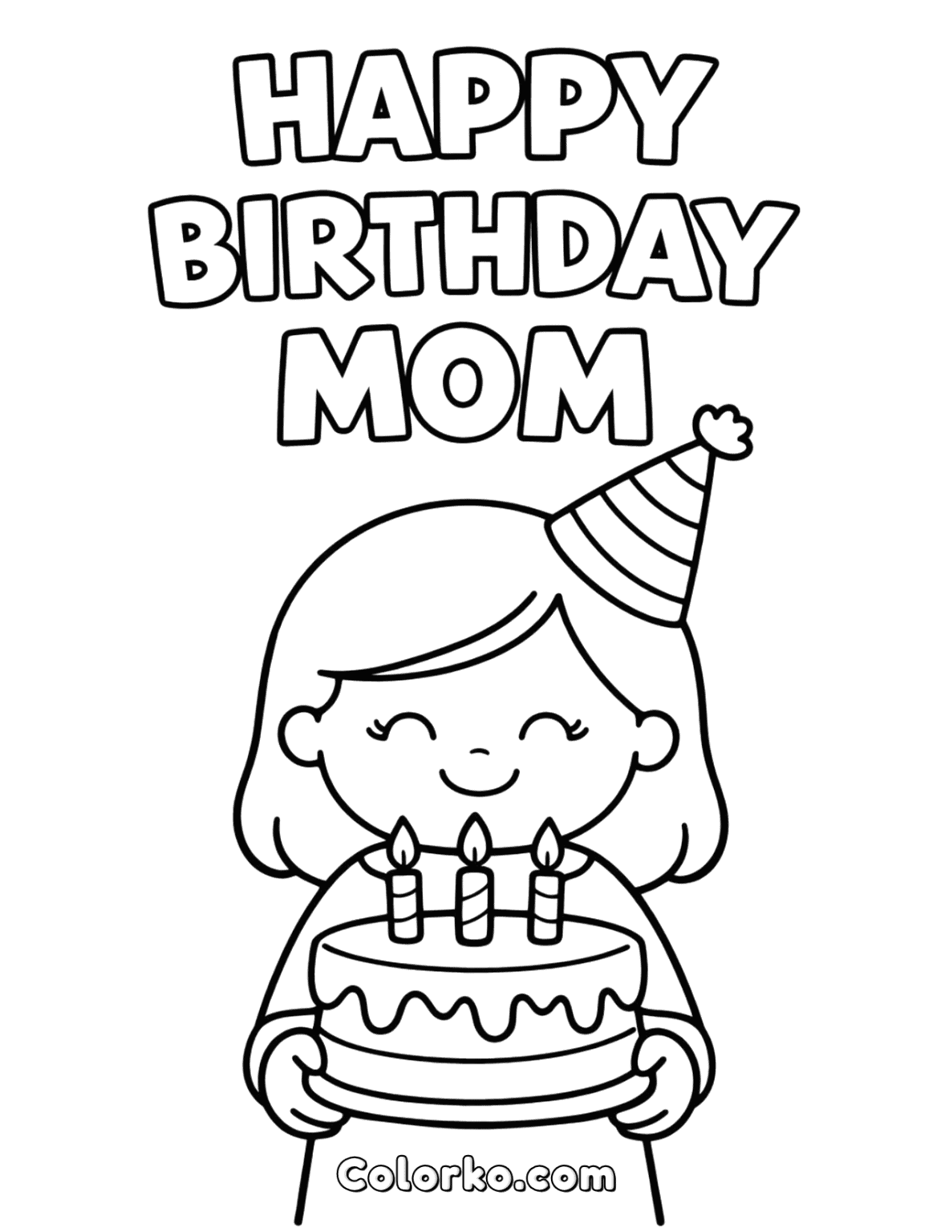 Happy Birthday Mom Coloring Page for Kids Ages 46