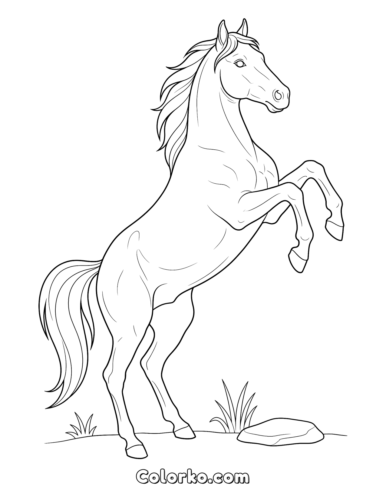 Horse Coloring Page — Realistic Rearing (Free) | Colorko