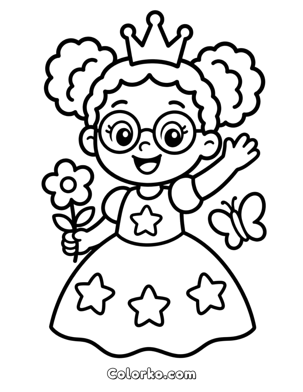 Kawaii Princess Glasses Coloring Page (PDF) | Colorko