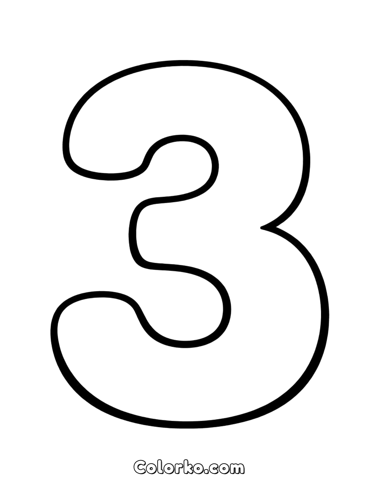 Number 3 Coloring Page for Preschoolers Ages 4–6