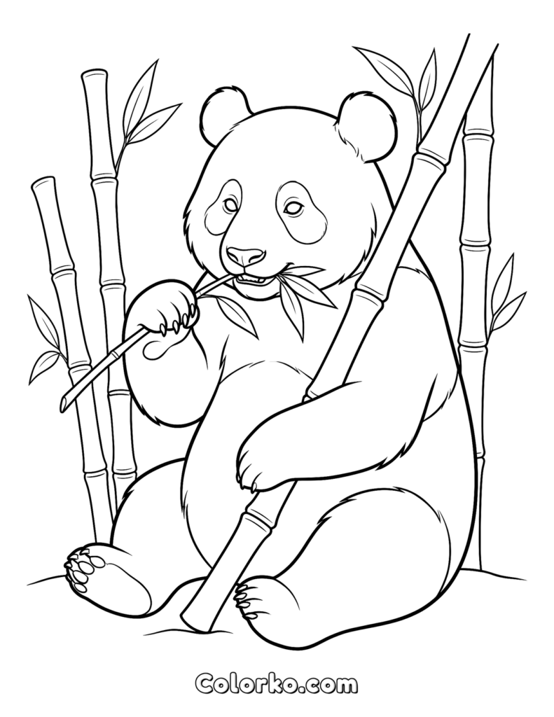 Panda Coloring Page — Eating Bamboo (Free) | Colorko