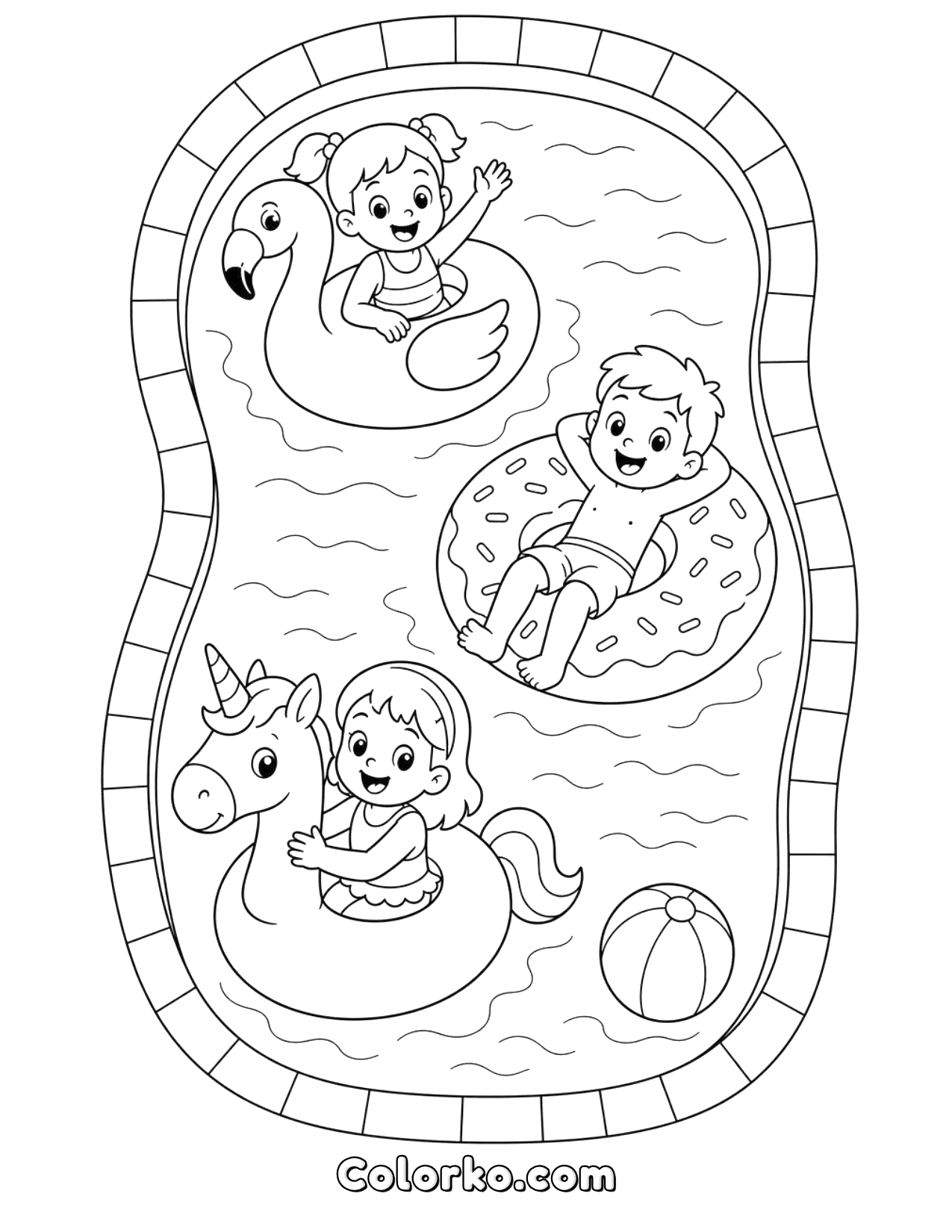 Pool Party Coloring Page — Free Printable for Kids