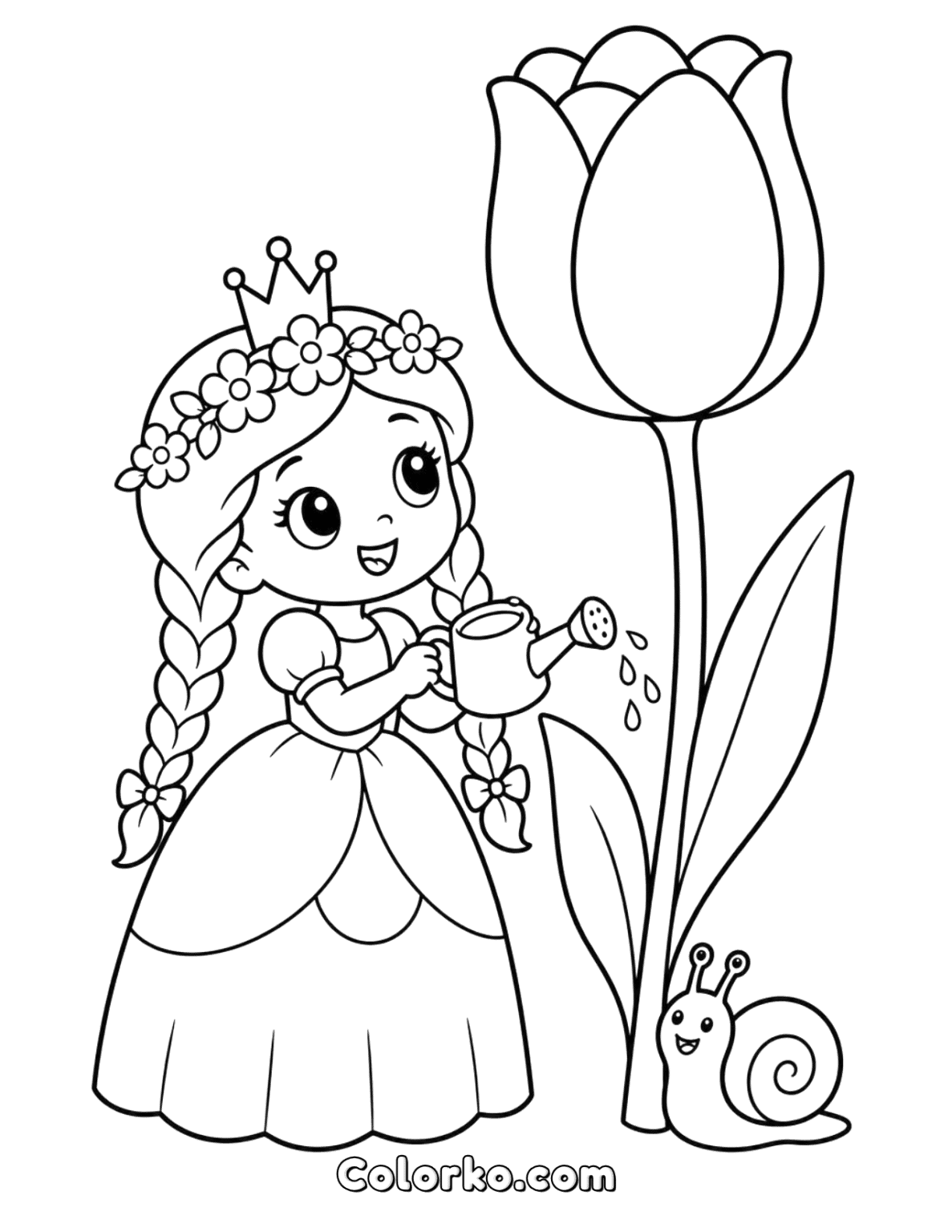 Garden Princess Tulip Coloring Page (PDF) | Colorko