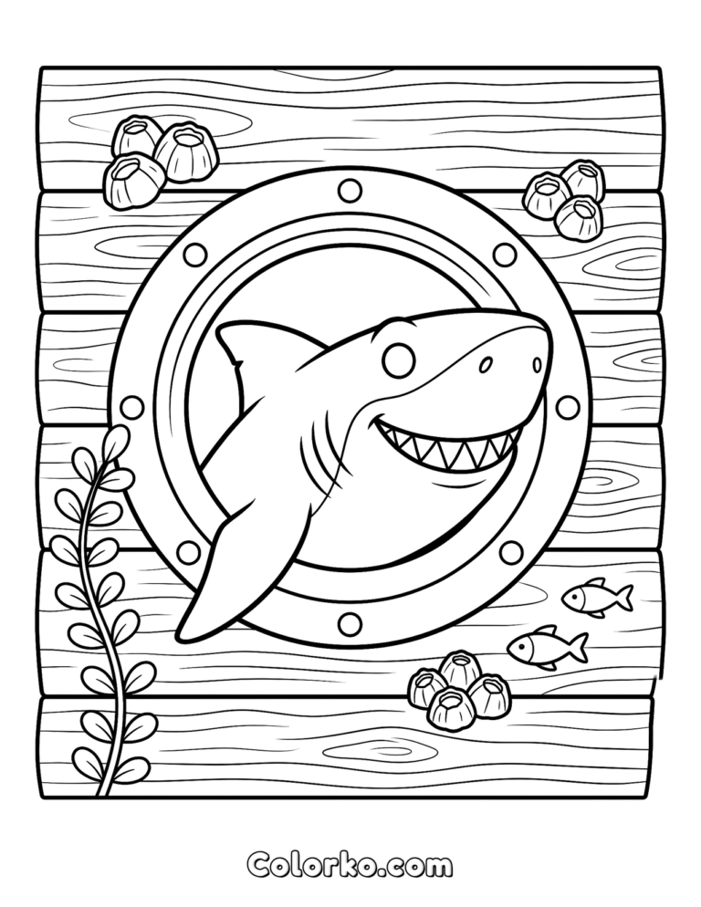 Fine Rivet Tool Shark Coloring Page — Shipwreck Porthole (Free) | Colorko