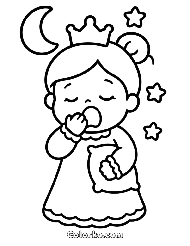 Sleepy Princess Coloring Page (Free PDF) | Colorko
