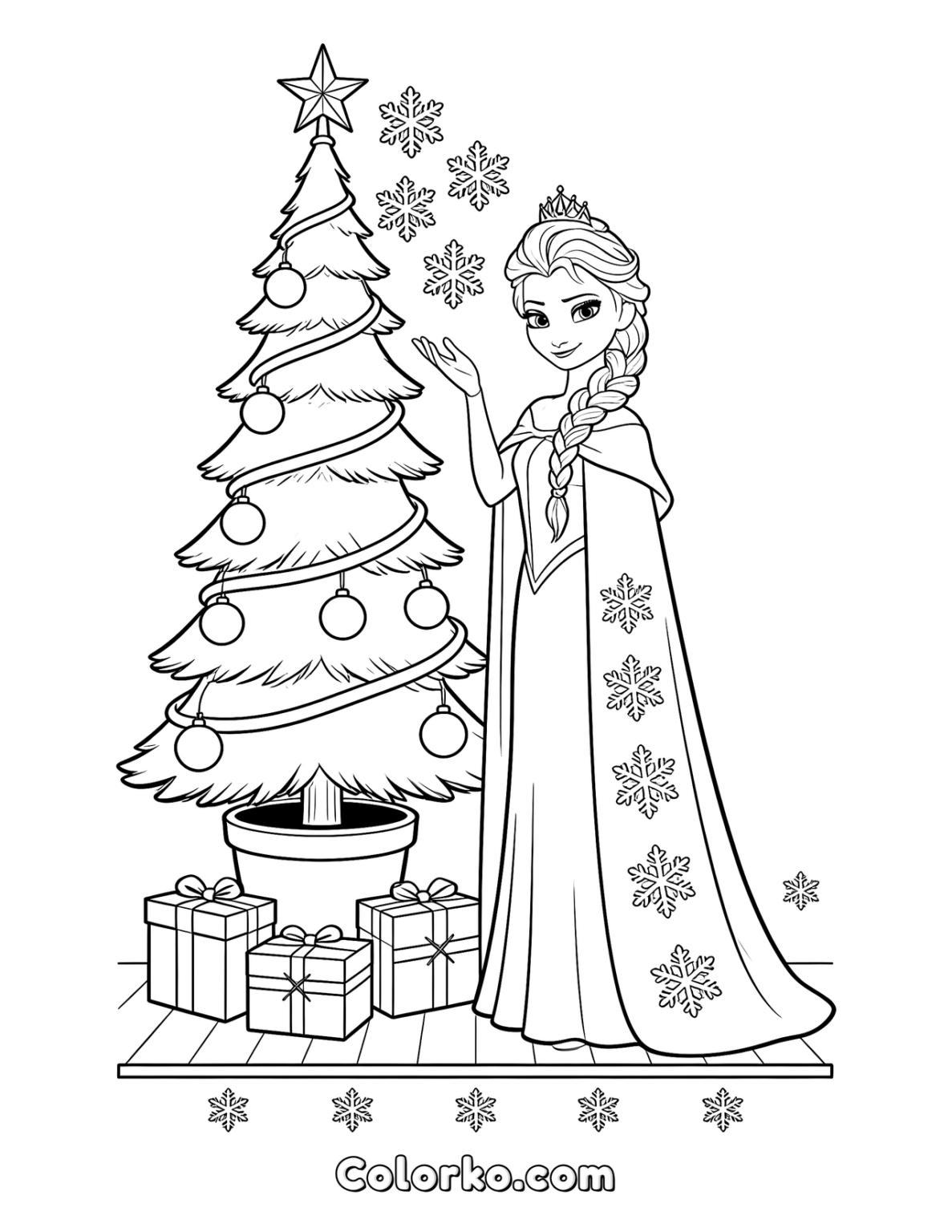 Elsa Christmas Tree Coloring Page (Free Printable) | Colorko