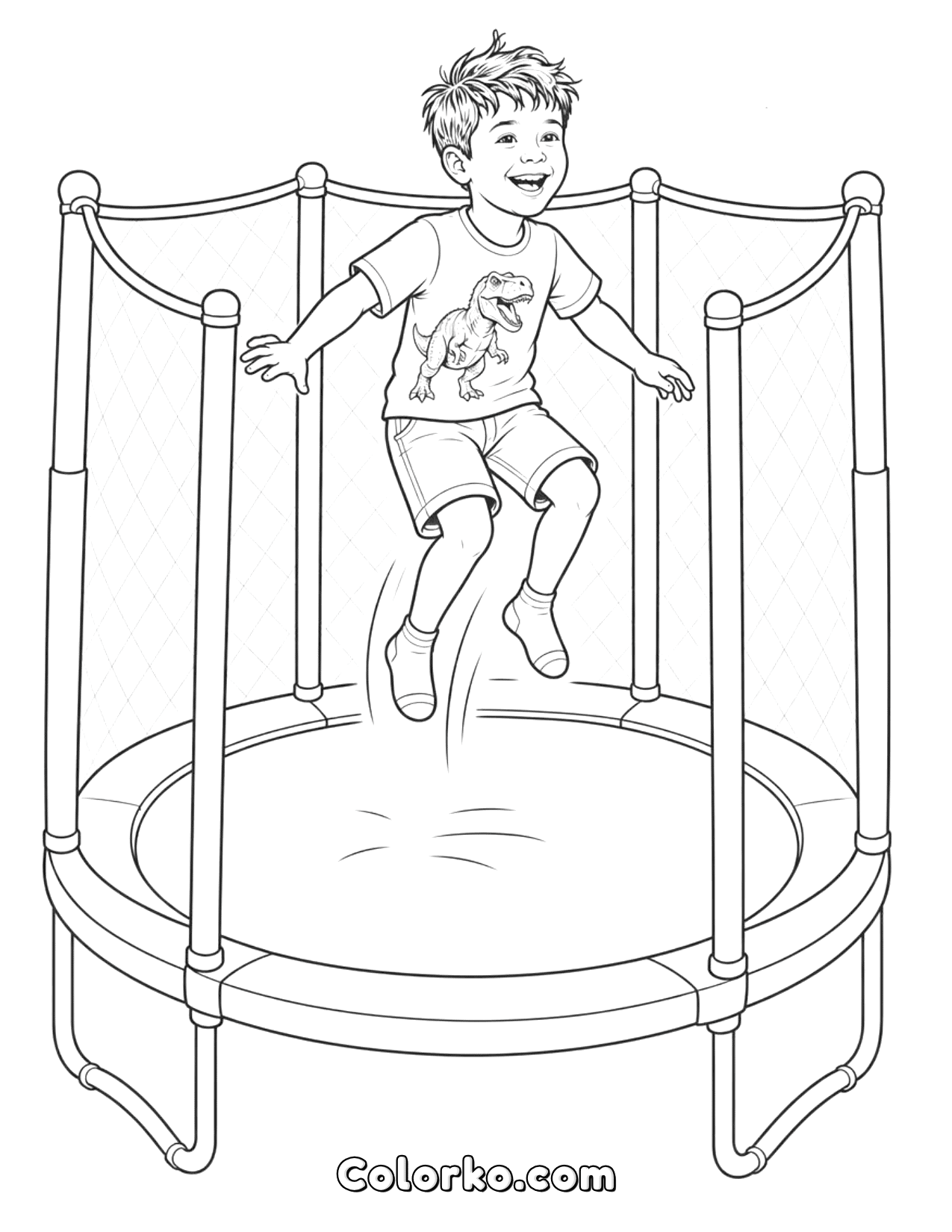 Trampoline Jumping Coloring Page — Free Printable for Kids