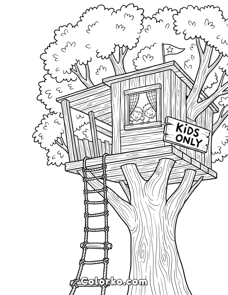 Treehouse Coloring Page — Free Printable for Kids