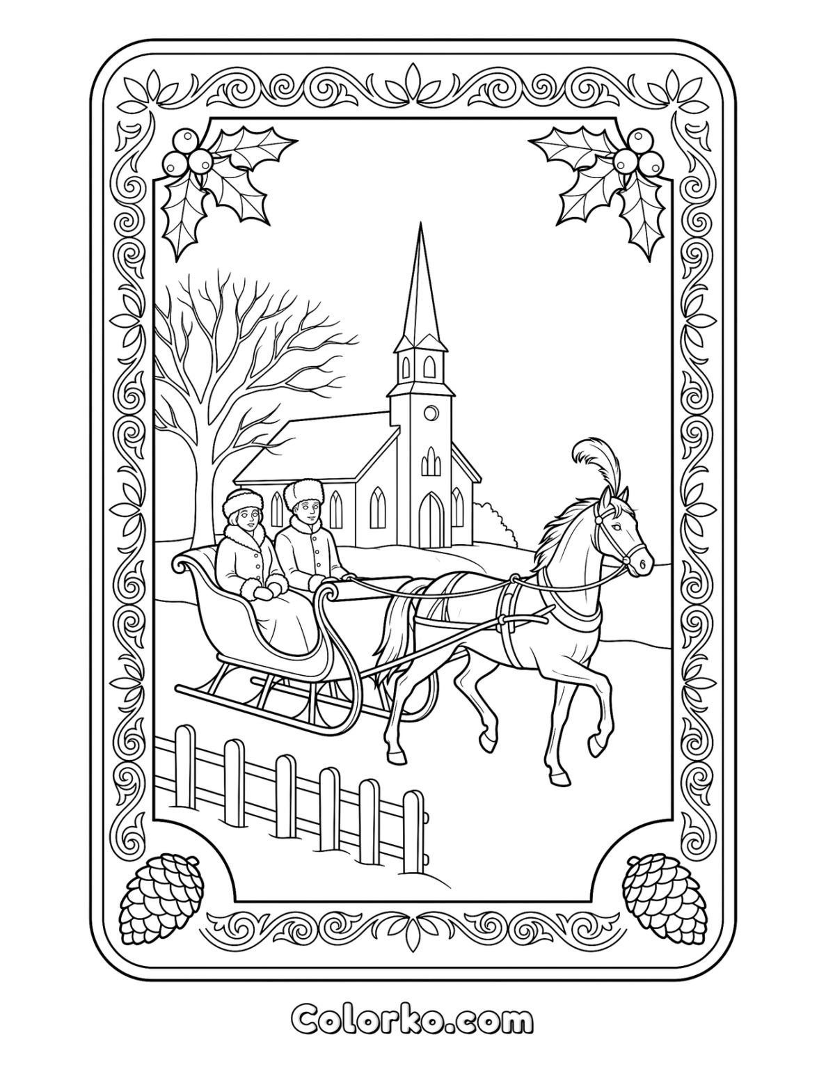 Vintage Christmas Postcard Coloring Page (Free) | Colorko
