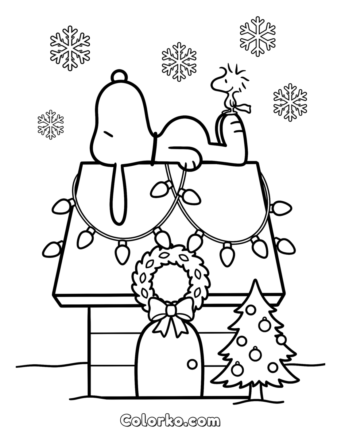 Snoopy Christmas Doghouse Coloring Page (Free) | Colorko